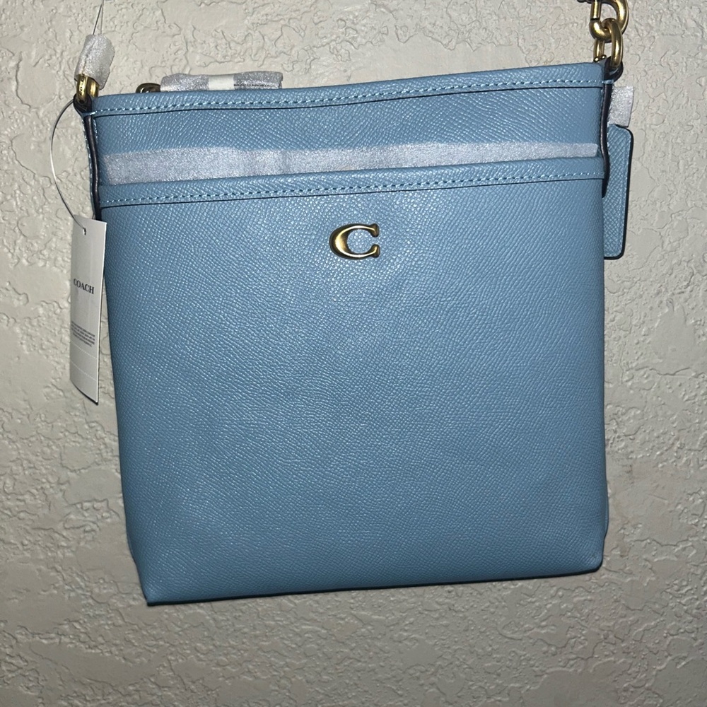 Coach Sky Blue Crossbody Bag with Gold Details